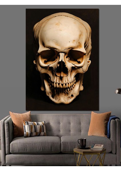 Siyah Beyaz Kurukafa Çizim Dekoratif Kanvas - Mdf Ahşap Tablo fiyatları