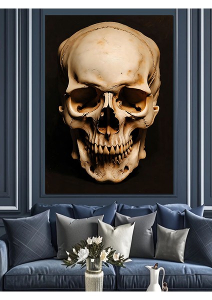 Siyah Beyaz Kurukafa Çizim Dekoratif Kanvas - Mdf Ahşap Tablo fırsatları