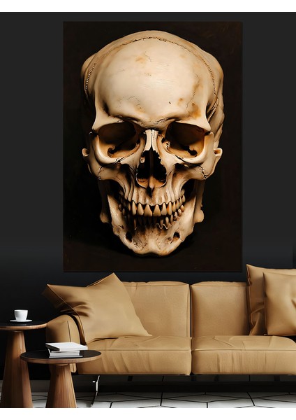 Siyah Beyaz Kurukafa Çizim Dekoratif Kanvas - Mdf Ahşap Tablo indirimleri