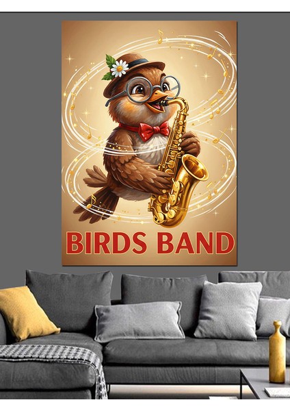 Gözlüklü Kuş Bandosu Dekoratif Kanvas - Mdf Ahşap Tablo