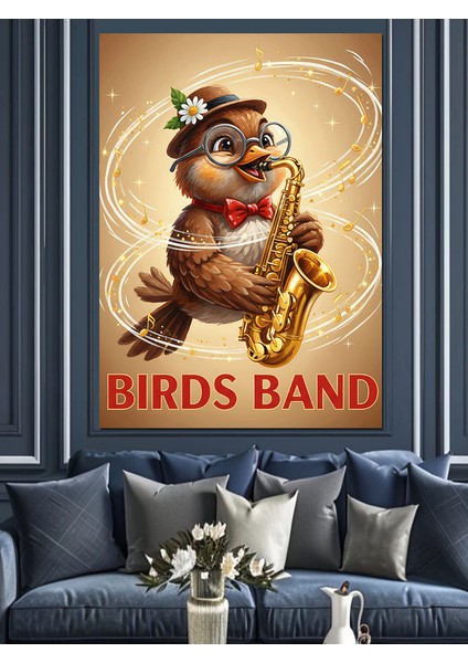 Gözlüklü Kuş Bandosu Dekoratif Kanvas - Mdf Ahşap Tablo fiyatları