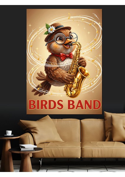 Gözlüklü Kuş Bandosu Dekoratif Kanvas - Mdf Ahşap Tablo modelleri
