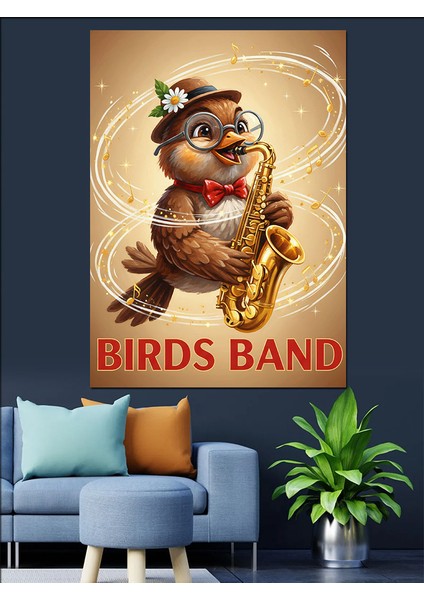 Gözlüklü Kuş Bandosu Dekoratif Kanvas - Mdf Ahşap Tablo fırsatları
