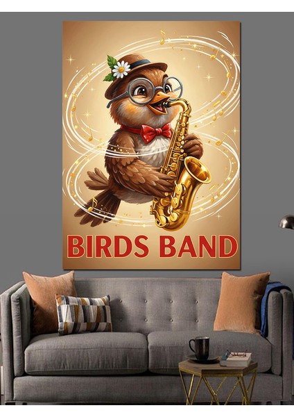 Gözlüklü Kuş Bandosu Dekoratif Kanvas - Mdf Ahşap Tablo indirimleri