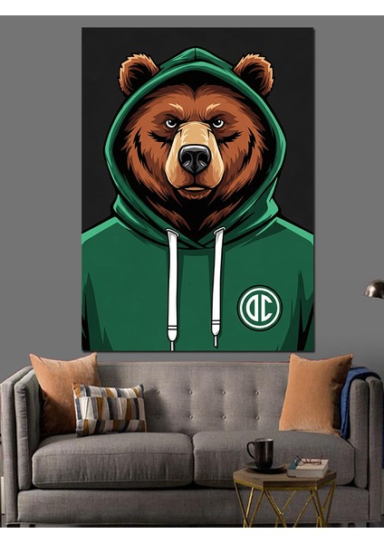 Ayı Kapüşonlu Sporcu Dekoratif Kanvas - Mdf Ahşap Tablo