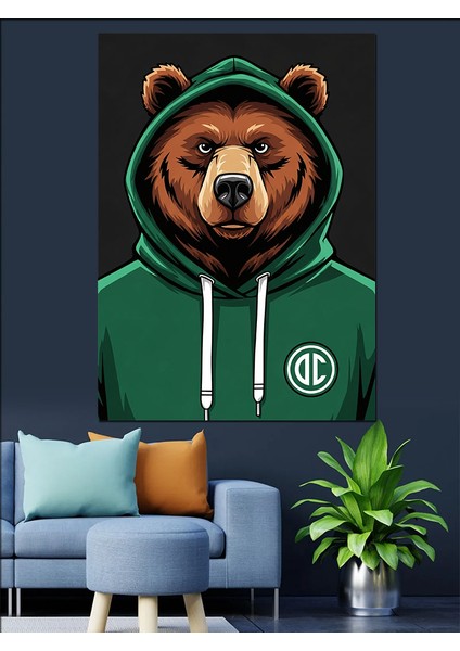 Ayı Kapüşonlu Sporcu Dekoratif Kanvas - Mdf Ahşap Tablo fiyatları