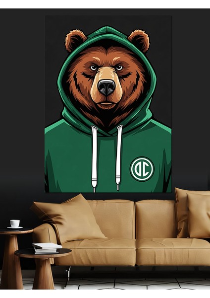 Ayı Kapüşonlu Sporcu Dekoratif Kanvas - Mdf Ahşap Tablo modelleri