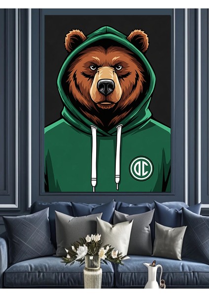 Ayı Kapüşonlu Sporcu Dekoratif Kanvas - Mdf Ahşap Tablo fırsatları