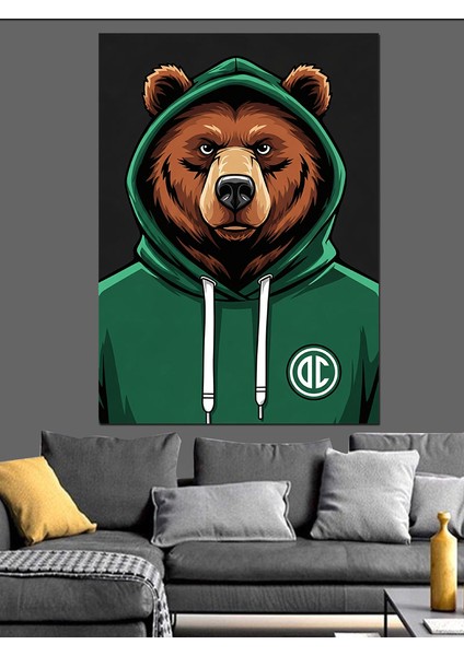 Ayı Kapüşonlu Sporcu Dekoratif Kanvas - Mdf Ahşap Tablo indirimleri