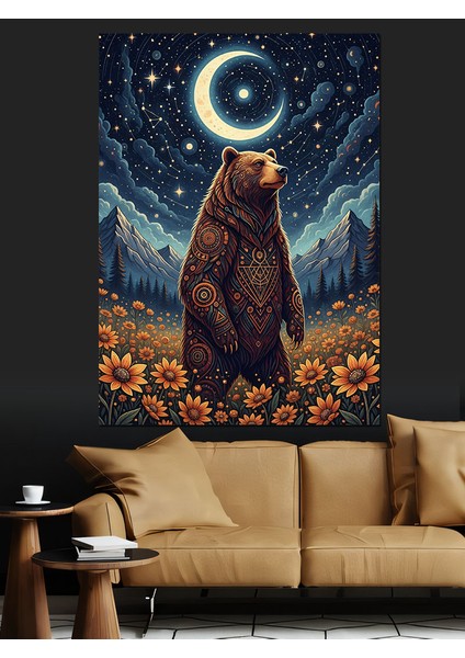 Ayı Ay Yıldız Gece Dekoratif Kanvas - Mdf Ahşap Tablo fiyatları