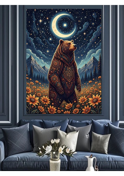 Ayı Ay Yıldız Gece Dekoratif Kanvas - Mdf Ahşap Tablo modelleri