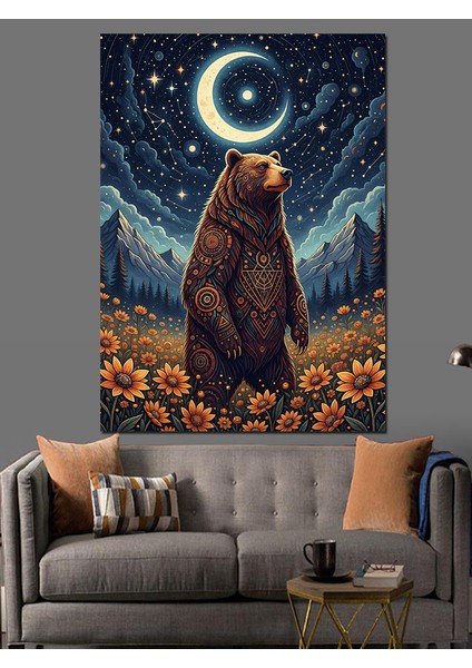 Ayı Ay Yıldız Gece Dekoratif Kanvas - Mdf Ahşap Tablo indirimleri