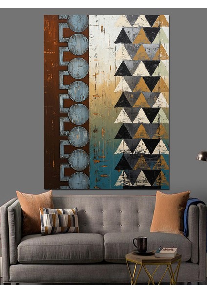 Soyut Üçgen Desenli Formlar Dekoratif Kanvas - Mdf Ahşap Tablo fiyatları
