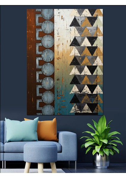 Soyut Üçgen Desenli Formlar Dekoratif Kanvas - Mdf Ahşap Tablo modelleri