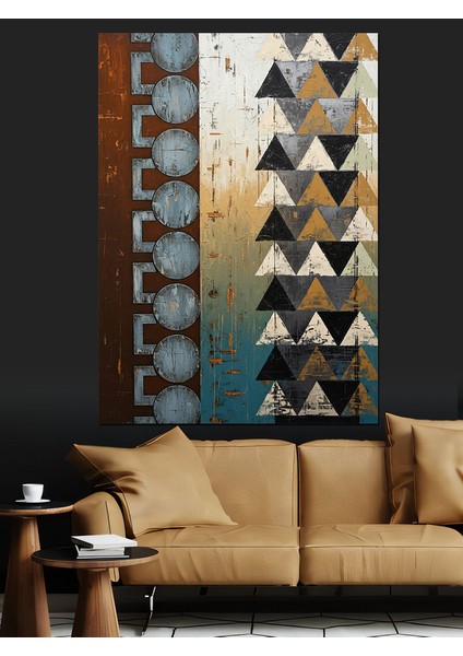 Soyut Üçgen Desenli Formlar Dekoratif Kanvas - Mdf Ahşap Tablo fırsatları