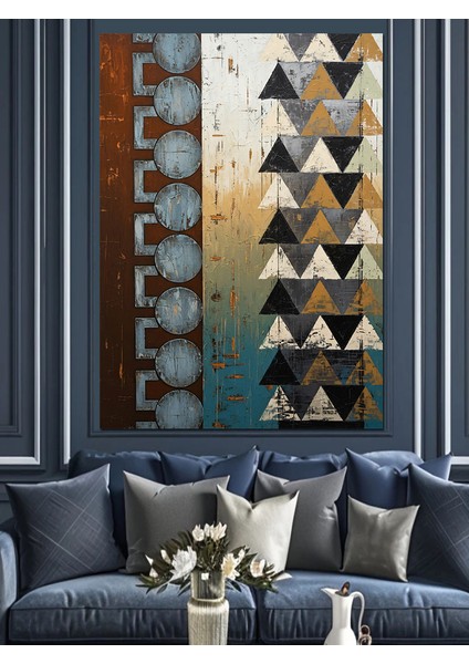 Soyut Üçgen Desenli Formlar Dekoratif Kanvas - Mdf Ahşap Tablo indirimleri