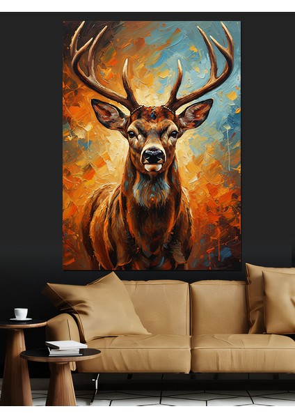 Geyik Baş Boynuzlu Portre Dekoratif Kanvas - Mdf Ahşap Tablo fiyatları