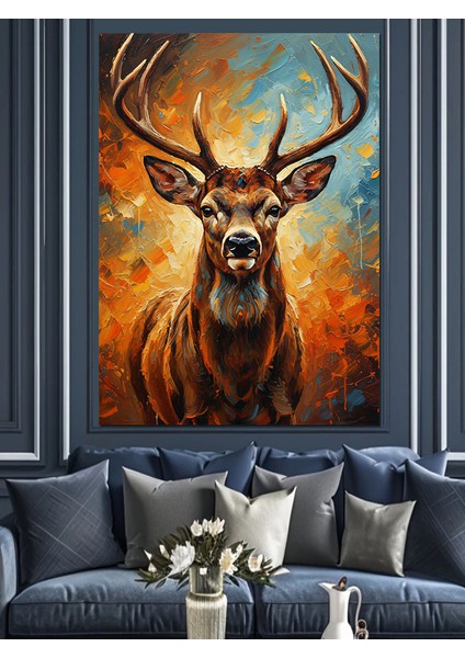 Geyik Baş Boynuzlu Portre Dekoratif Kanvas - Mdf Ahşap Tablo modelleri