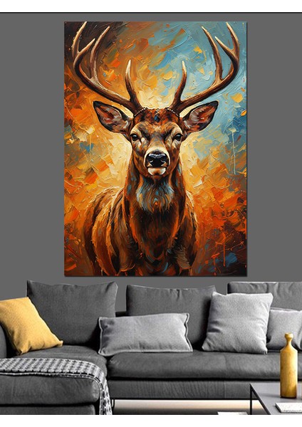 Geyik Baş Boynuzlu Portre Dekoratif Kanvas - Mdf Ahşap Tablo fırsatları