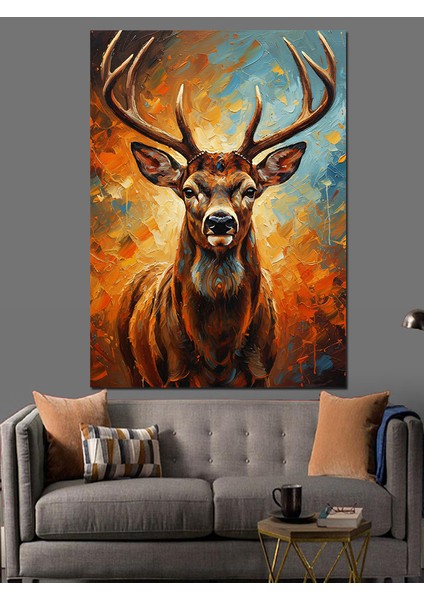 Geyik Baş Boynuzlu Portre Dekoratif Kanvas - Mdf Ahşap Tablo indirimleri