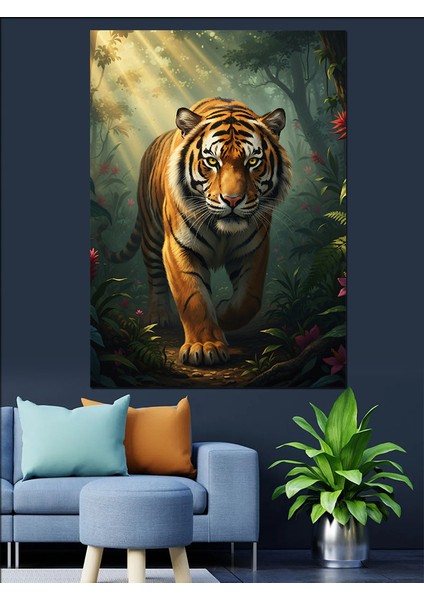 Kaplan Vahşi Doğada Orman Dekoratif Kanvas - Mdf Ahşap Tablo fiyatları