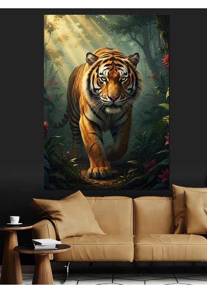 Kaplan Vahşi Doğada Orman Dekoratif Kanvas - Mdf Ahşap Tablo modelleri