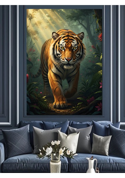 Kaplan Vahşi Doğada Orman Dekoratif Kanvas - Mdf Ahşap Tablo fırsatları