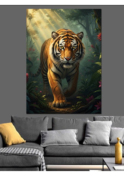 Kaplan Vahşi Doğada Orman Dekoratif Kanvas - Mdf Ahşap Tablo indirimleri