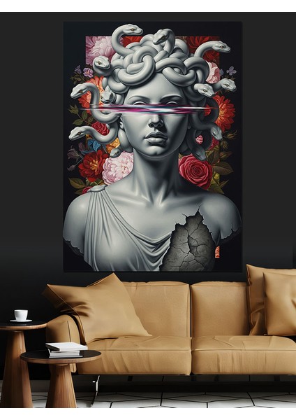 Yılan Başlı Medusa Heykel Kadın Çizimi Dekoratif Kanvas - Mdf Ahşap Tablo fiyatları