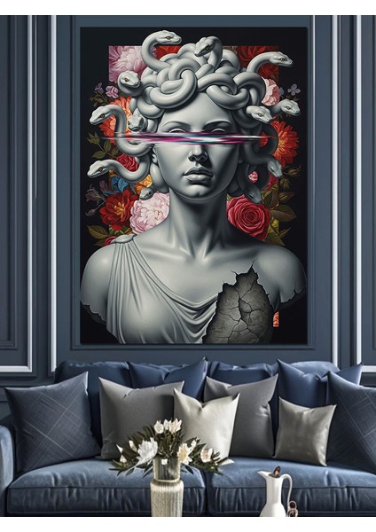 Yılan Başlı Medusa Heykel Kadın Çizimi Dekoratif Kanvas - Mdf Ahşap Tablo modelleri