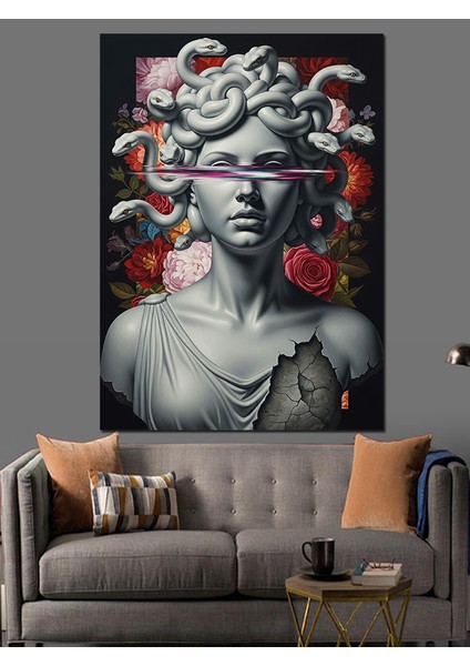 Yılan Başlı Medusa Heykel Kadın Çizimi Dekoratif Kanvas - Mdf Ahşap Tablo indirimleri