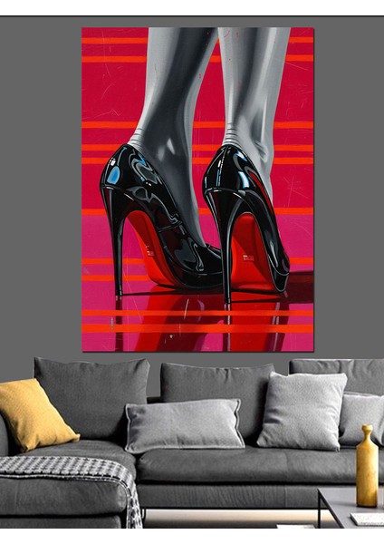 Siyah Ayakkabı Yüksek Topuklar Dekoratif Kanvas - Mdf Ahşap Tablo