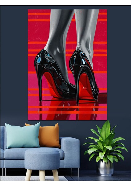 Siyah Ayakkabı Yüksek Topuklar Dekoratif Kanvas - Mdf Ahşap Tablo modelleri