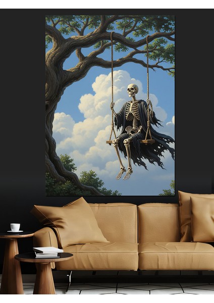Salıncakta Oturan Iskelet Resim Dekoratif Kanvas - Mdf Ahşap Tablo modelleri