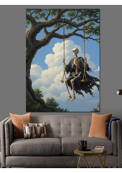Salıncakta Oturan Iskelet Resim Dekoratif Kanvas - Mdf Ahşap Tablo indirimleri