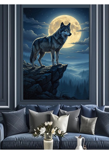 Dolunay Altında Yürüyen Kurt Dekoratif Kanvas - Mdf Ahşap Tablo indirimleri