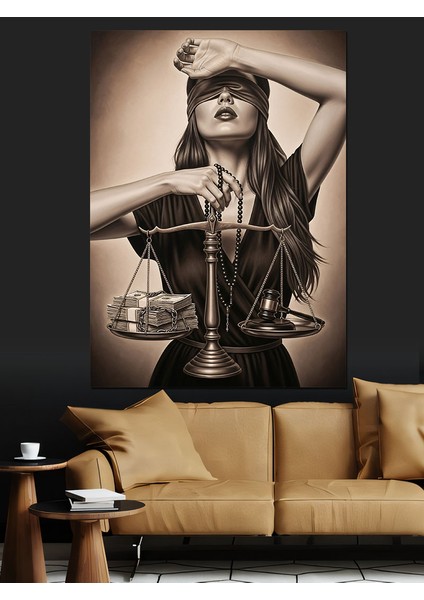 Sepya Renkli Adalet ve Terazi Dekoratif Kanvas - Mdf Ahşap Tablo fiyatları