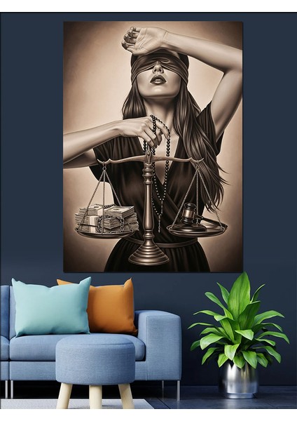 Sepya Renkli Adalet ve Terazi Dekoratif Kanvas - Mdf Ahşap Tablo modelleri