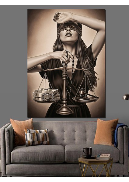 Sepya Renkli Adalet ve Terazi Dekoratif Kanvas - Mdf Ahşap Tablo fırsatları