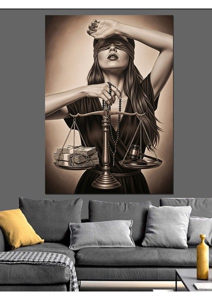 Sepya Renkli Adalet ve Terazi Dekoratif Kanvas - Mdf Ahşap Tablo indirimleri