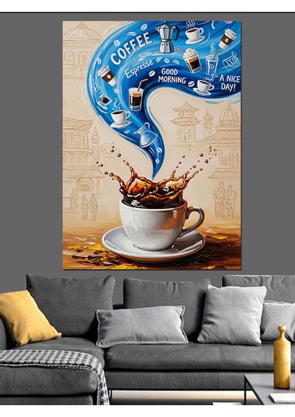 Kahve Fincanı Mavi Türler Dekoratif Kanvas - Mdf Ahşap Tablo modelleri