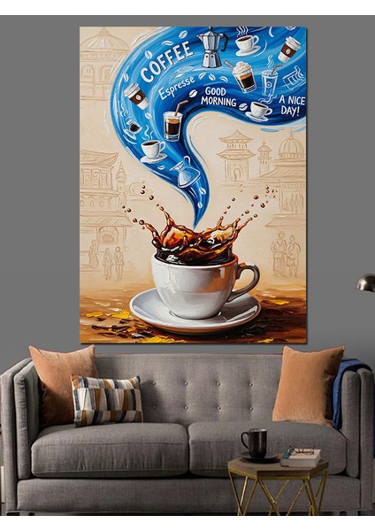 Kahve Fincanı Mavi Türler Dekoratif Kanvas - Mdf Ahşap Tablo fırsatları
