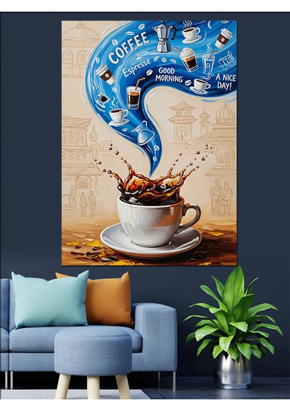 Kahve Fincanı Mavi Türler Dekoratif Kanvas - Mdf Ahşap Tablo indirimleri