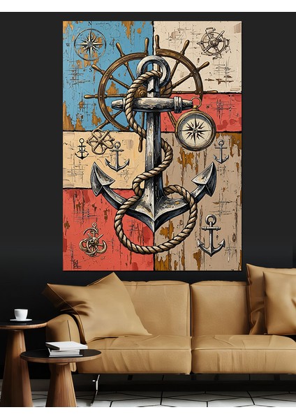 Çapa Zincir Denizcilik Vintage Dekoratif Kanvas - Mdf Ahşap Tablo fiyatları