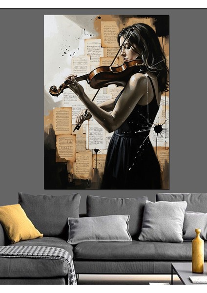 Keman Çalan Kadın Sanat Dekoratif Kanvas - Mdf Ahşap Tablo