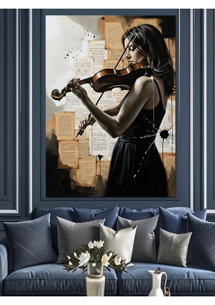 Keman Çalan Kadın Sanat Dekoratif Kanvas - Mdf Ahşap Tablo fiyatları