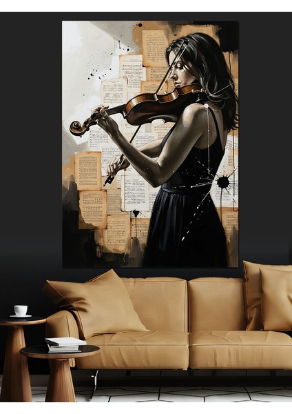 Keman Çalan Kadın Sanat Dekoratif Kanvas - Mdf Ahşap Tablo modelleri
