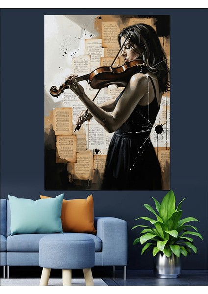 Keman Çalan Kadın Sanat Dekoratif Kanvas - Mdf Ahşap Tablo fırsatları