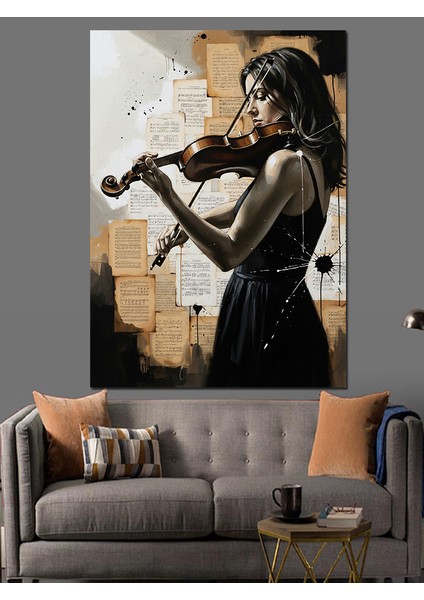 Keman Çalan Kadın Sanat Dekoratif Kanvas - Mdf Ahşap Tablo indirimleri