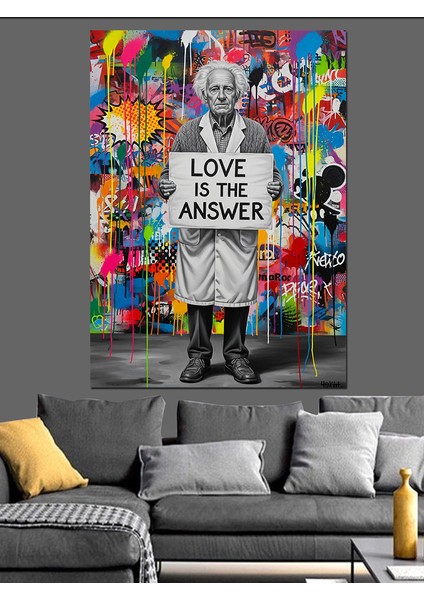 Balonlu Kalp Love Soyut Cevap Dekoratif Kanvas - Mdf Ahşap Tablo